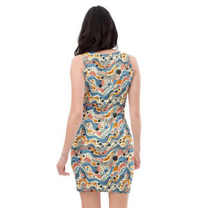 Abstract Swirls Bodycon Dress - Curve Hugging Comfort - Dipaliz - Dresses