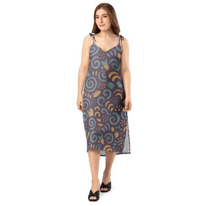 Dreamy Abstract Swirls Midi Dress Built-in Bra - Dipaliz - Dresses