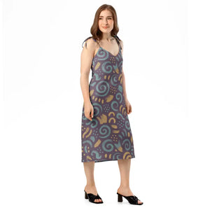 Dreamy Abstract Swirls Midi Dress Built-in Bra - Dipaliz - Dresses