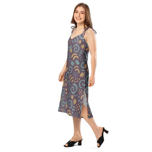Dreamy Abstract Swirls Midi Dress Built-in Bra - Dipaliz - Dresses