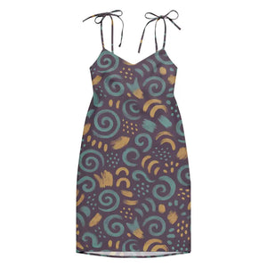 Dreamy Abstract Swirls Midi Dress Built-in Bra - Dipaliz - Dresses