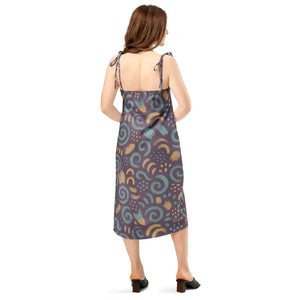 Dreamy Abstract Swirls Midi Dress Built-in Bra - Dipaliz - Dresses