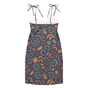 Dreamy Abstract Swirls Midi Dress Built-in Bra - Dipaliz - Dresses
