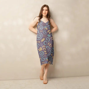 Dreamy Abstract Swirls Midi Dress Built-in Bra - Dipaliz - Xs - Dresses