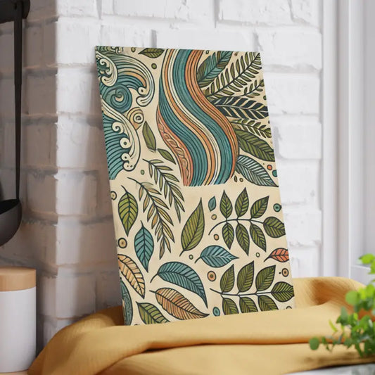 Wavy Leaves Glass Cutting Board for Stylish Kitchens - 8’’ x 11’’ / Rectangle Home Decor