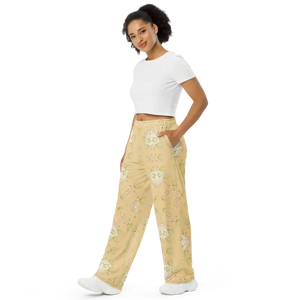 Yellow Wide-leg Pants Abstract Print Unisex Loungewear Dipaliz