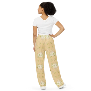 Yellow Wide-leg Pants Abstract Print Unisex Loungewear Dipaliz