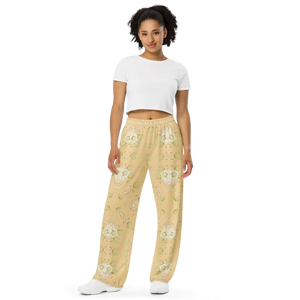 Yellow Wide-leg Pants Abstract Print Unisex Loungewear Dipaliz - Xs