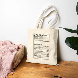 Accountant Nutrition Facts Canvas Tote Bag, Funny Gift - Bags