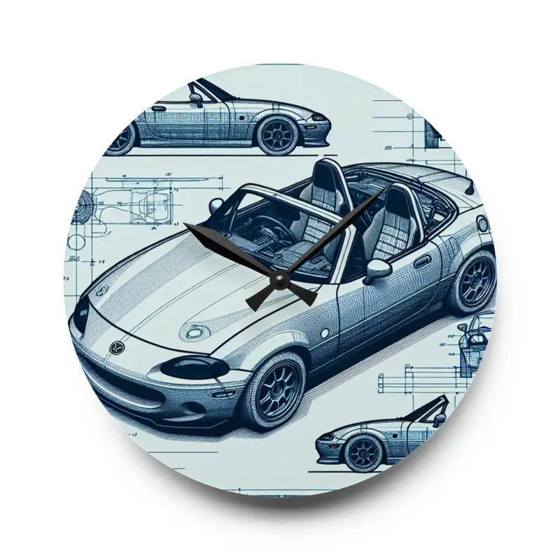 Elevate your Space with the Acrylic Car Blueprint Wall Clock - 10.75’’ × (round) Home Decor