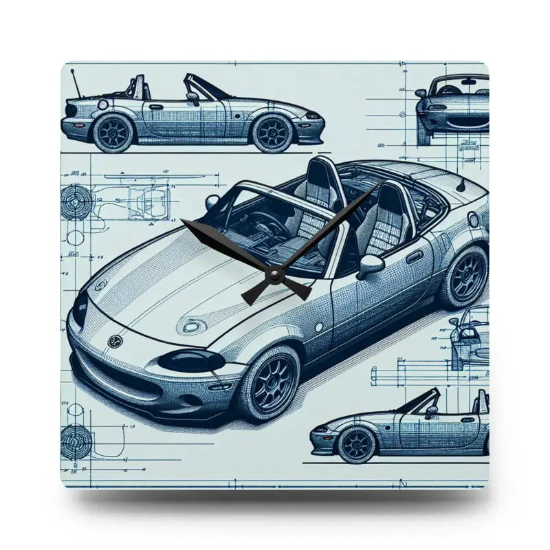 Elevate your Space with the Acrylic Car Blueprint Wall Clock - 10.75’’ × (square) Home Decor