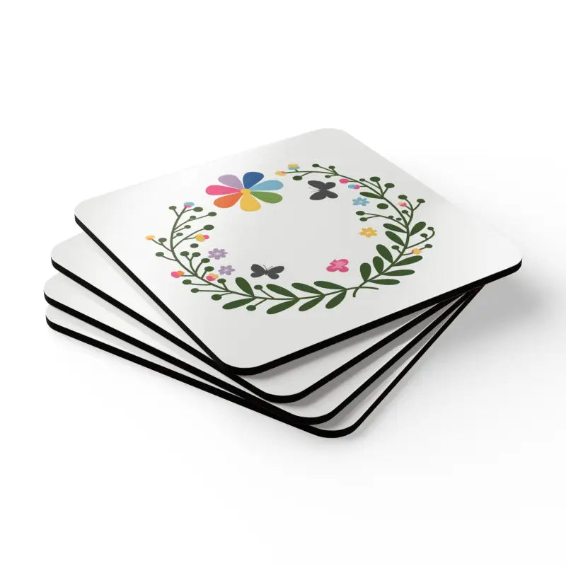 Elegant Flowers Corkwood Coaster Set for Stylish Spaces - Cork / 3.75’’ × / Square Home Decor