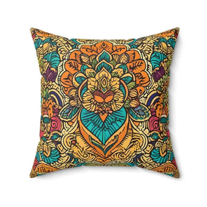 Vibrant Indian Pattern Polyester Square Pillow - Dipaliz - 20’’ × - Throw Pillows