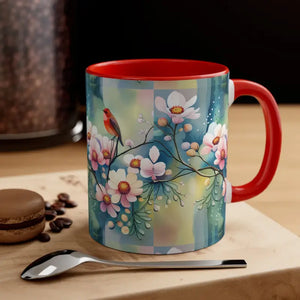 Mug - Coffee - Flowers and Birds Print - Dipaliz Red / 11oz