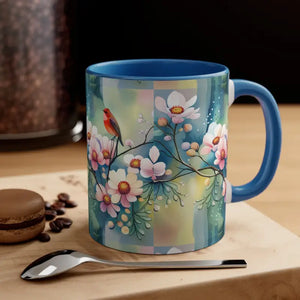 Mug - Coffee - Flowers and Birds Print - Dipaliz Blue / 11oz