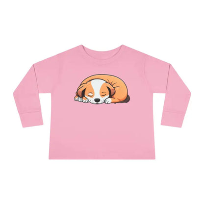 Adorable Cute Dog Sleeping Toddler Long Sleeve Tee - Kids Clothes