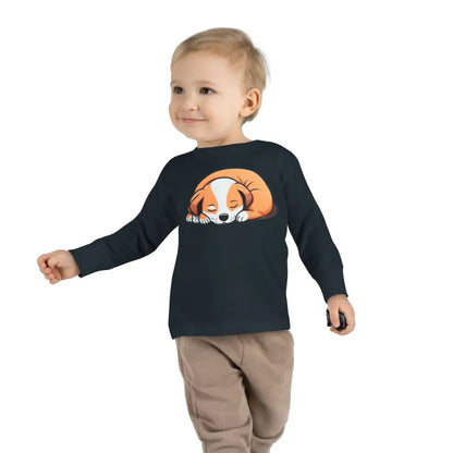 Adorable Cute Dog Sleeping Toddler Long Sleeve Tee - Kids Clothes