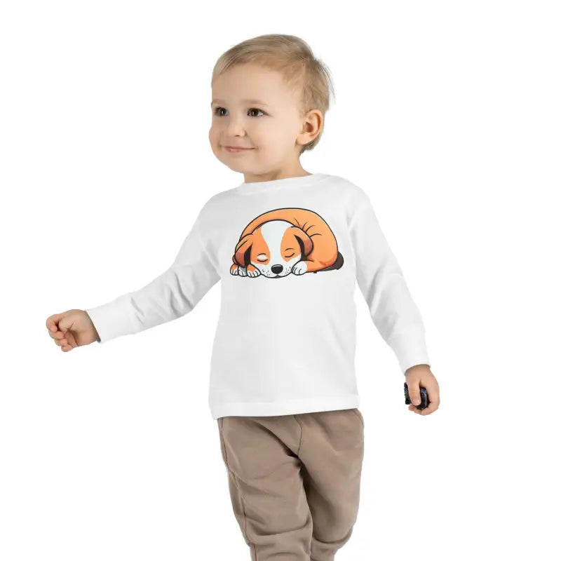 Adorable Cute Dog Sleeping Toddler Long Sleeve Tee - Kids Clothes