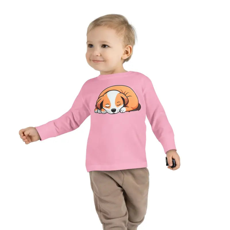 Adorable Cute Dog Sleeping Toddler Long Sleeve Tee - Kids Clothes