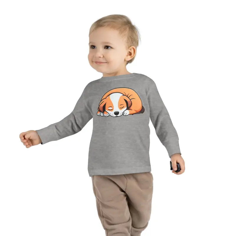 Adorable Cute Dog Sleeping Toddler Long Sleeve Tee - Kids Clothes