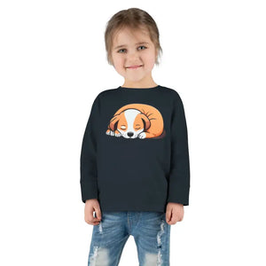 Adorable Cute Dog Sleeping Toddler Long Sleeve Tee - Dipaliz - Black / 2t - Baby & Tops