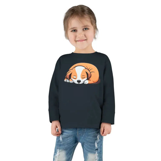 Adorable Cute Dog Sleeping Toddler Long Sleeve Tee - Black / 2t Kids Clothes