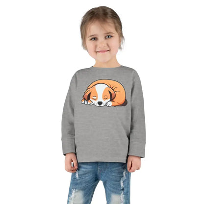 Adorable Cute Dog Sleeping Toddler Long Sleeve Tee - Heather / 2t Kids Clothes