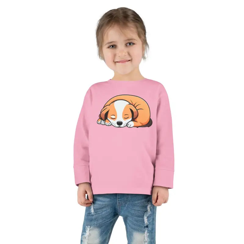 Adorable Cute Dog Sleeping Toddler Long Sleeve Tee - Pink / 2t Kids Clothes