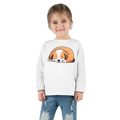 Adorable Cute Dog Sleeping Toddler Long Sleeve Tee - White / 2t Kids Clothes