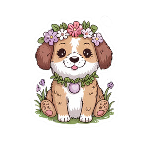 Adorable Floral Puppy Kiss-cut Stickers - Glossy - Dipaliz - Decorative