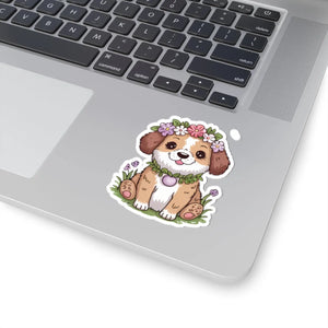 Adorable Floral Puppy Kiss-cut Stickers - Vibrant Design - Dipaliz - 3’’ × / White - Paper Products