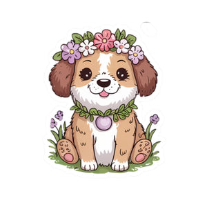 Adorable Floral Puppy Kiss-cut Stickers - Glossy - Dipaliz - Decorative