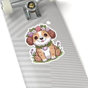 Adorable Floral Puppy Kiss-cut Stickers - Glossy - Dipaliz - Decorative