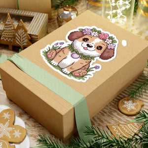 Adorable Floral Puppy Kiss-cut Stickers - Glossy - Dipaliz - Decorative