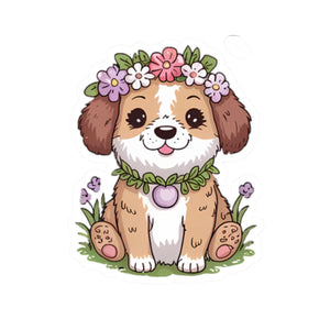 Adorable Floral Puppy Kiss-cut Stickers - Glossy - Dipaliz - Decorative