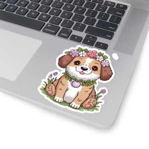 Adorable Floral Puppy Kiss-cut Stickers - Vibrant Art - Dipaliz - Decorative
