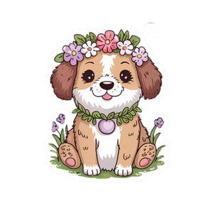 Adorable Floral Puppy Kiss-cut Stickers - Vibrant Art - Dipaliz - 6’’ × / White - Decorative
