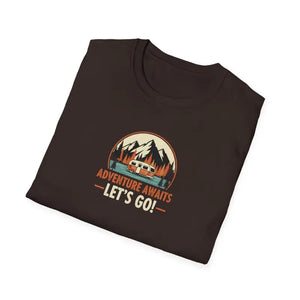Retro Camping Mountain Tee - Adventure Awaits Lightweight Cotton - Dipaliz - T-shirt