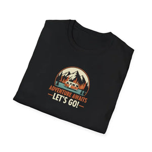 Retro Camping Mountain Tee - Adventure Awaits Lightweight Cotton - Dipaliz - T-shirt