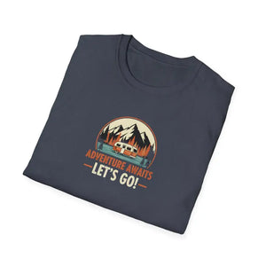 Retro Camping Mountain Tee - Adventure Awaits Lightweight Cotton - Dipaliz - T-shirt