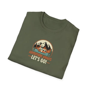 Retro Camping Mountain Tee - Adventure Awaits Lightweight Cotton - Dipaliz - T-shirt