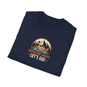Retro Camping Mountain Tee - Adventure Awaits Lightweight Cotton - Dipaliz - T-shirt
