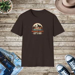 Retro Camping Mountain Tee - Adventure Awaits Lightweight Cotton - Dipaliz - Dark Chocolate / s - T-shirt