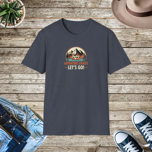 Retro Camping Mountain Tee - Adventure Awaits Lightweight Cotton - Dipaliz - Heather Navy / s - T-shirt