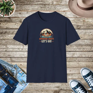 Retro Camping Mountain Tee - Adventure Awaits Lightweight Cotton - Dipaliz - Navy / s - T-shirt