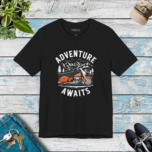 Rev Up your Style with Adventure Awaits Unisex Tee - Black / s T-shirt