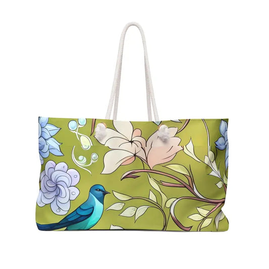 Chic Green Birds Polyester Weekender Bag for Stylish Trips - 24’’ × 13’’ Bags