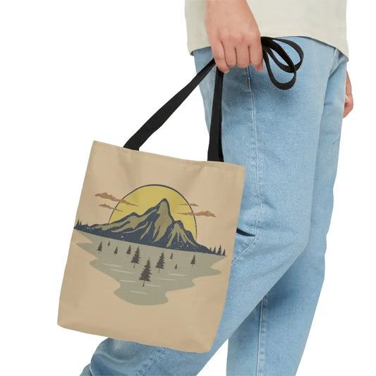 Explore in Style with the Mountain Scene Tote Bag - Small Bags