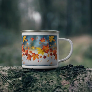 Enamel Camping Mug Fall Foliage Autumn Leaves Design - Dipaliz - 12oz - Mugs