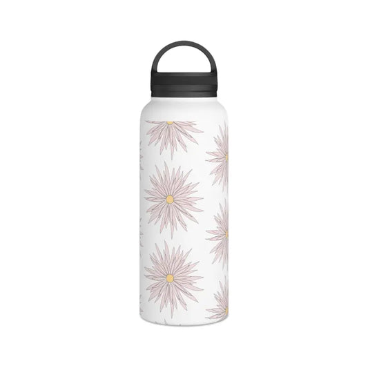 Adventure Ready Pink Flowers Stainless Steel Water Bottle - White / 32oz